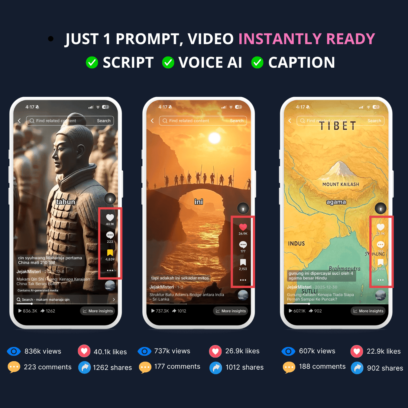 Just 1 prompt — script, voice AI, and caption included